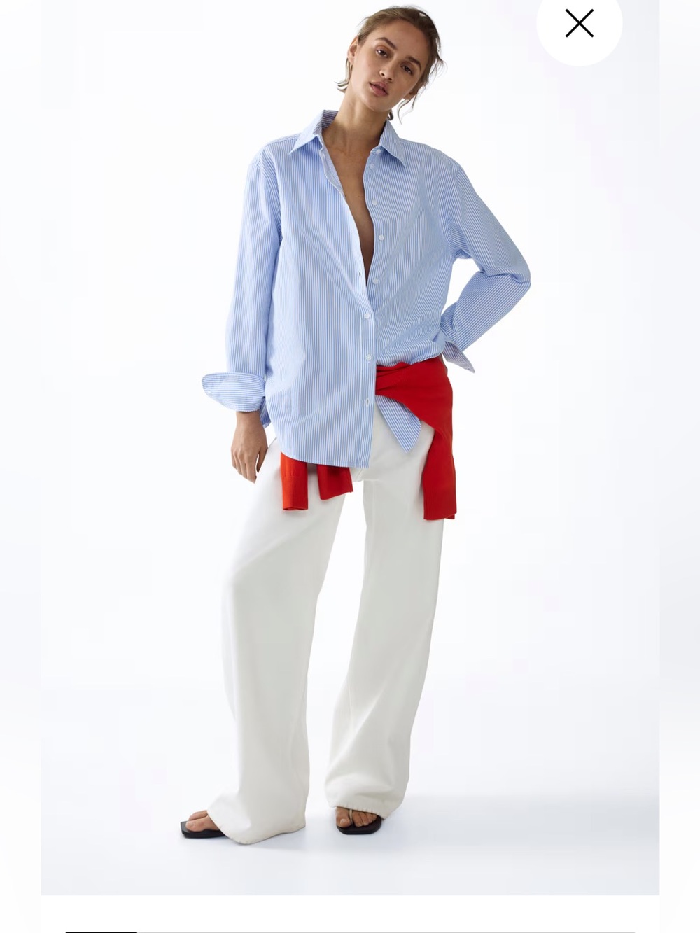 H&M Women Relaxed-fit Shirt in Washed Oxford Cotton Stripe Medium